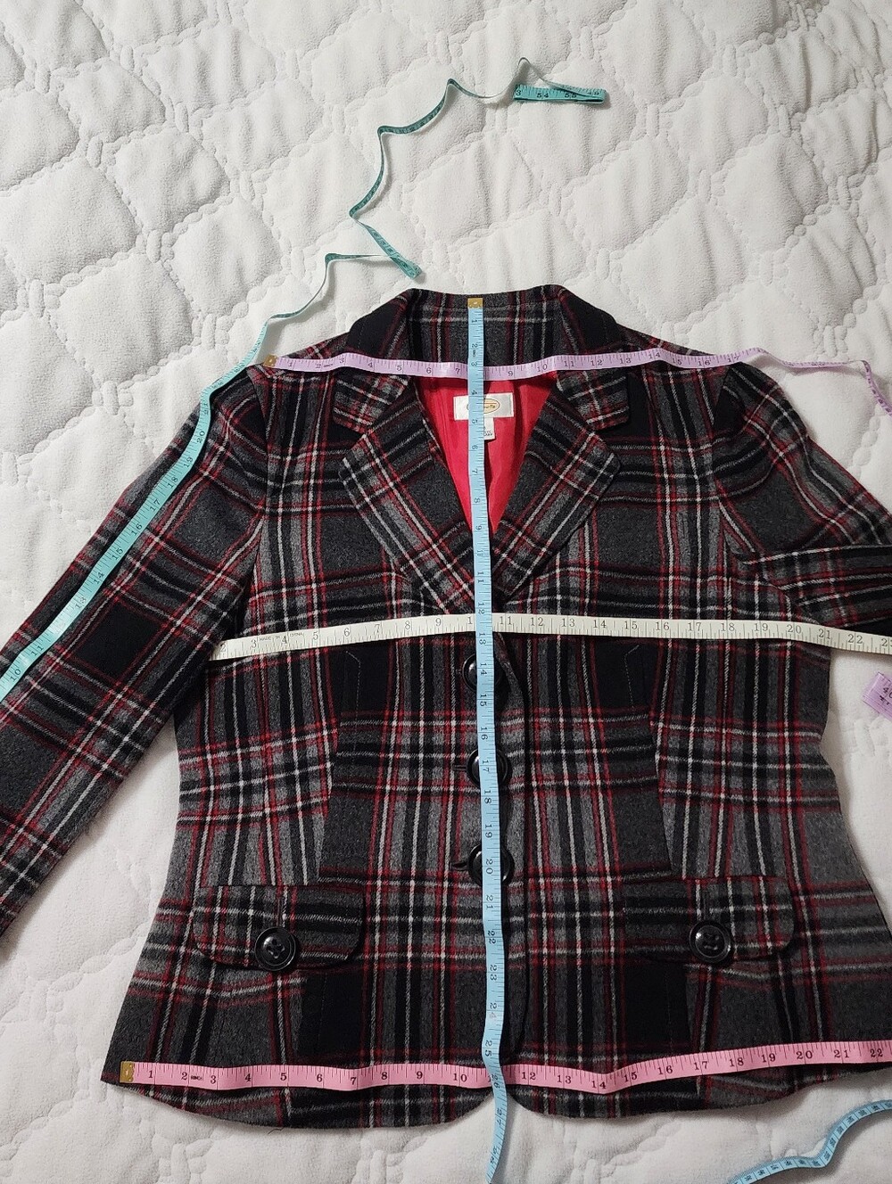 Talbots Black, Gray & Red Plaid Blazer Jacket - Picture 8 of 13